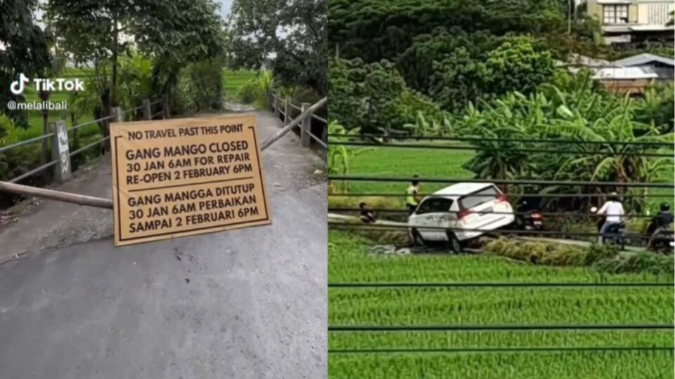 Mango shortcut, popular amongst tourists in Bali, is closed for construction from Jan. 30 to Feb. 2, 2023. Photo: Obtained.