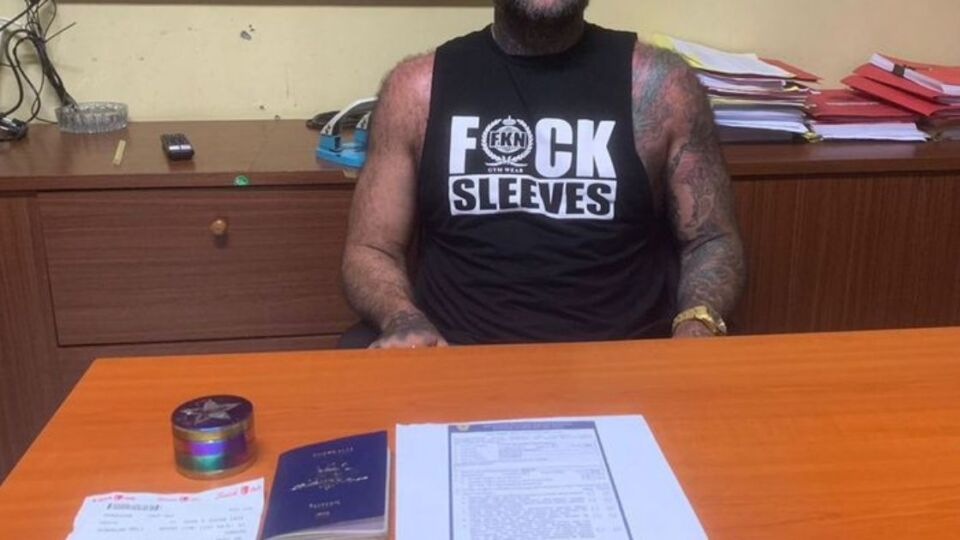 Australian national TRB (41) in police custody after he was arrested for marijuana possession at Ngurah Rai Airport on Feb. 15, 2023. Photo: Bali Police