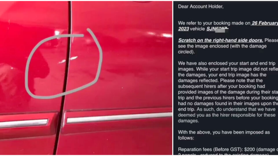 Screengrabs from the video showing the alleged scratch on a car. Photos: SgfollowsAll/Instagram
