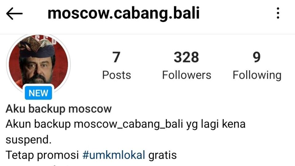 Screenshot of Instagram’s @moscow_cabang_bali’s backup account.