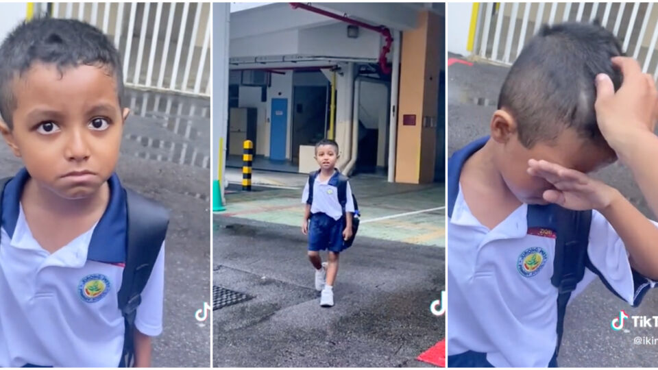 A boy survives a day at school without eating during his first day of fasting. Photos: Ikinman/TikTok
