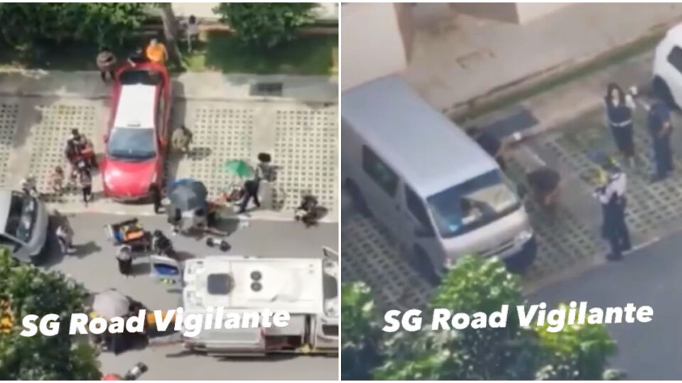 Screengrabs from a video showing the scene where a two-year-old girl died in a Woodlands carpark on Monday. Photos: Sg Road Vigilante/Facebook
