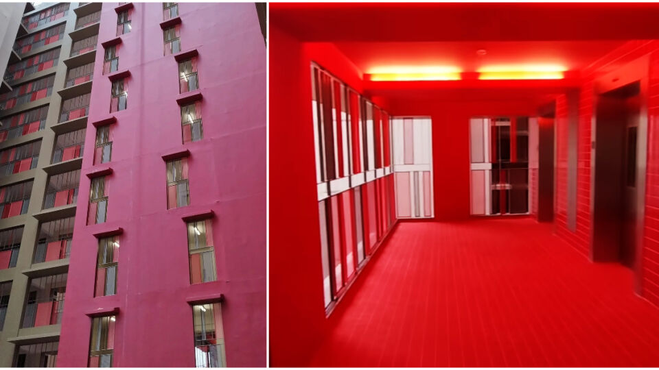 The red-themed block in Tampines North. Photos: Greenvines.sg/Instagram
