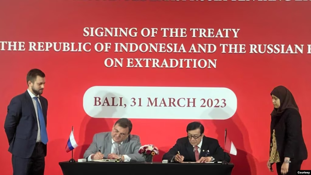 Indonesia and Russia signed an extradition agreement between the two countries on March 31, 2023, in Nusa Dua. Photo: Courtesy of Indonesia’s Ministry of Law and Human Rights.