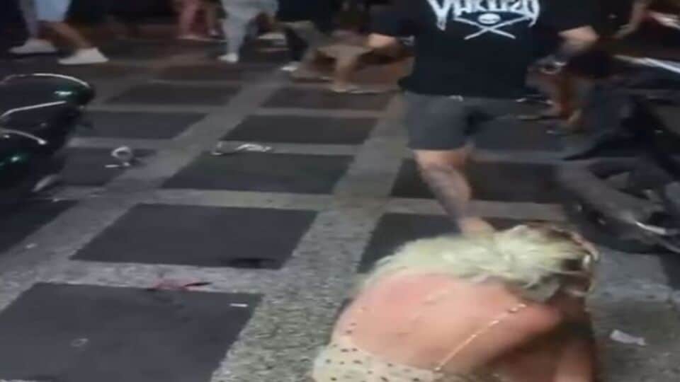 A woman’s head bleeds following a scuffle with a security guard in Seminyak on April 14, 2023. Photo: Video screengrab