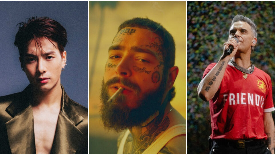 From left to right: Jackson Wang, Post Malone and Robbie Williams. Photos: Jackson wang/Facebook, Post Malone/YouTube, Robbie Williams/Instagram
