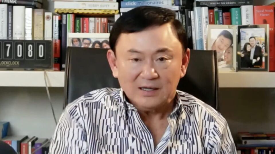 Thaksin Shinawatra speaks Tuesday night in a Clubhouse livestream Image: CareTalk/Facebook