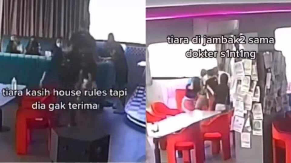 Screenshots of CCTV footage of an alleged physical altercation at Karen’s Diner Bali. The perpetrator reportedly slapped a waitress after refusing to comply with the restaurant’s gimmick of being rude to its customers. Photo: TikTok/@adhistiraa.