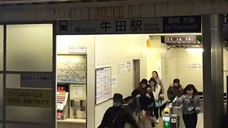 Video screengrab of a CCTV footage showing a group of passengers — said to be Indonesian — cheating a Shinkansen ticket gate in Japan.