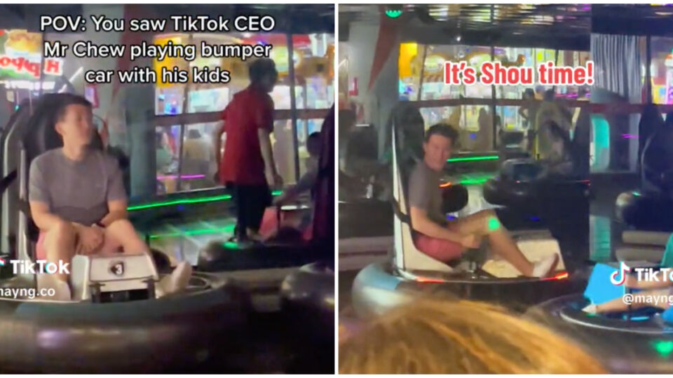 Singaporean TikTok CEO Chew Shou Zi at a bumper car ride in VivoCity. Photos: Mayng.co/TikTok
