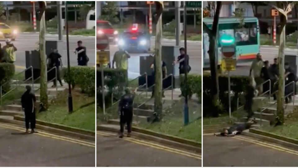 Screengrabs of the video showing the man getting tasered by police on Tuesday night at Bukit Panjang. Photos: Gunstriker/Reddit
