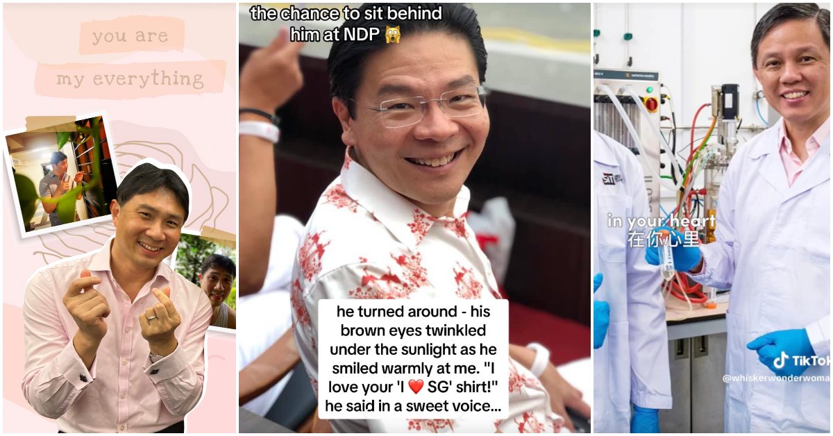 Singapore politicians Jamus Lim, Lawrence Wong and Chan Chun Sing chosen to star in fanfics. Photo: Whiskerwonderwoman/TikTok
