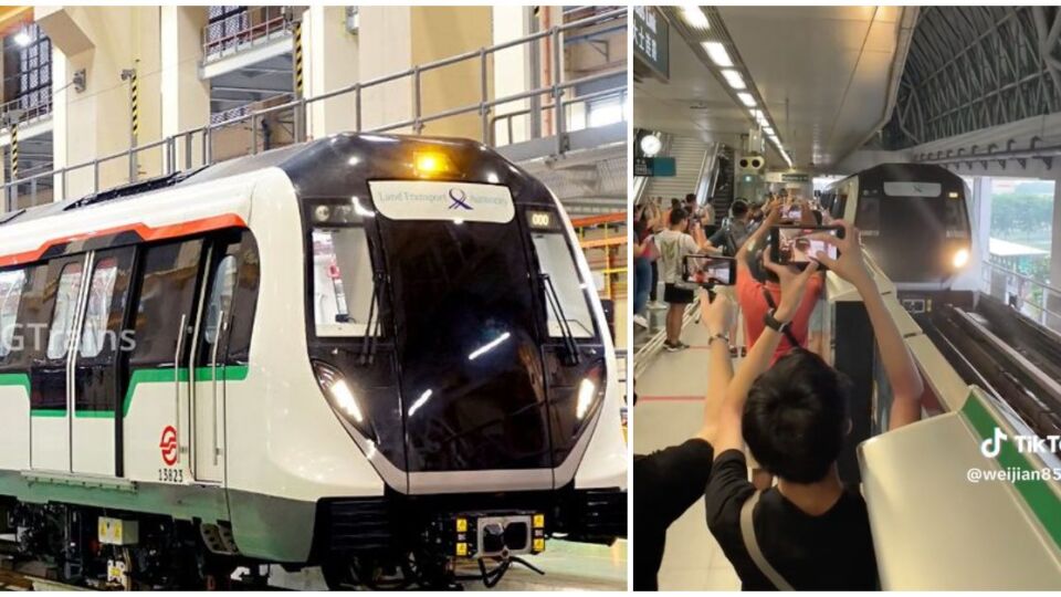 Photo: Alstom Movia R151 via SGTrains and train enthusiasts welcoming the new train at Tuas Link via TikTok/@weijian8501u
