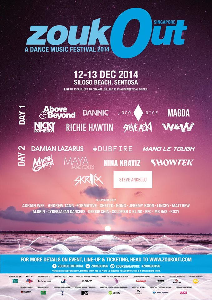 Full lineup revealed for ZoukOut 2014; includes Skrillex, Martin Garrix and more