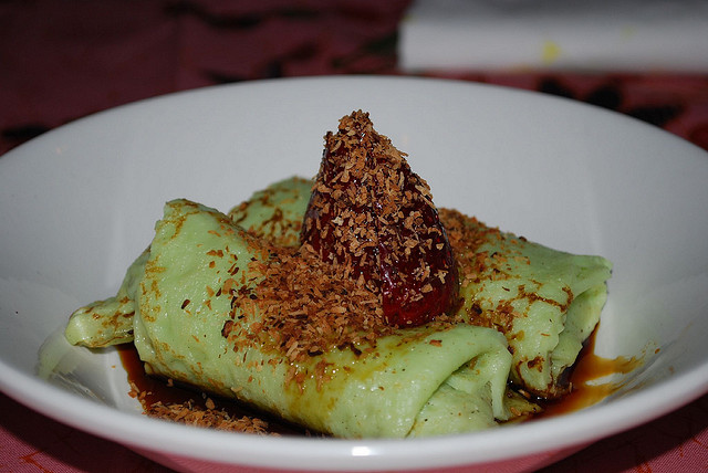 Dadar (pandan crepes with palm sugar and coconut) 