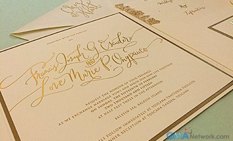 Wedding invitation of Heart Evangelista and Chiz Escudero
