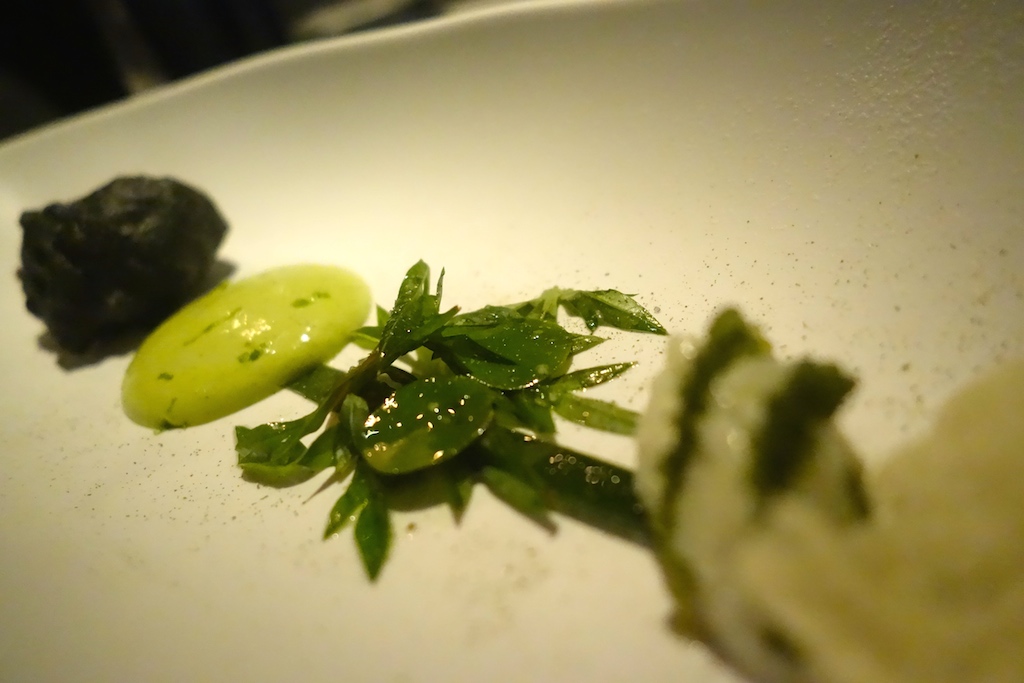 A rather badly taken picture of the Sabah soft shell crab. See the black blob at the end? That’s it. Sharply in focus, however, is the ulam salad, which I believe was put into the combo to justify claims of ‘Asian touches’ in the menu
