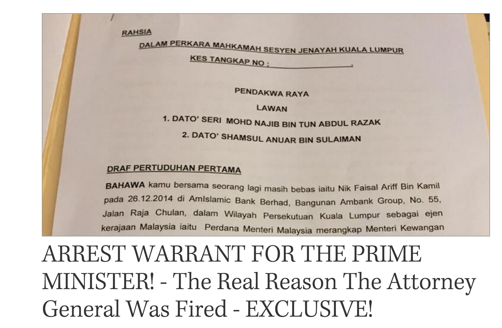 Screengrab of Sarawak Report article on alleged charge sheet against PM Najib (SR screengrab)
