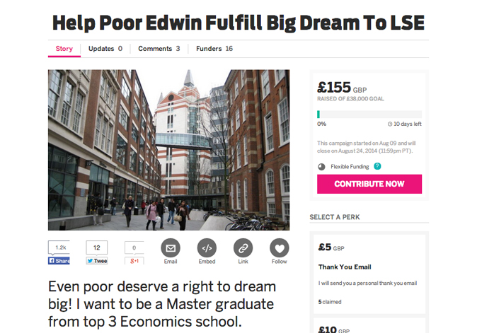 Singaporean Guy Uses Crowdfunding To Raise Funds For Masters Degree