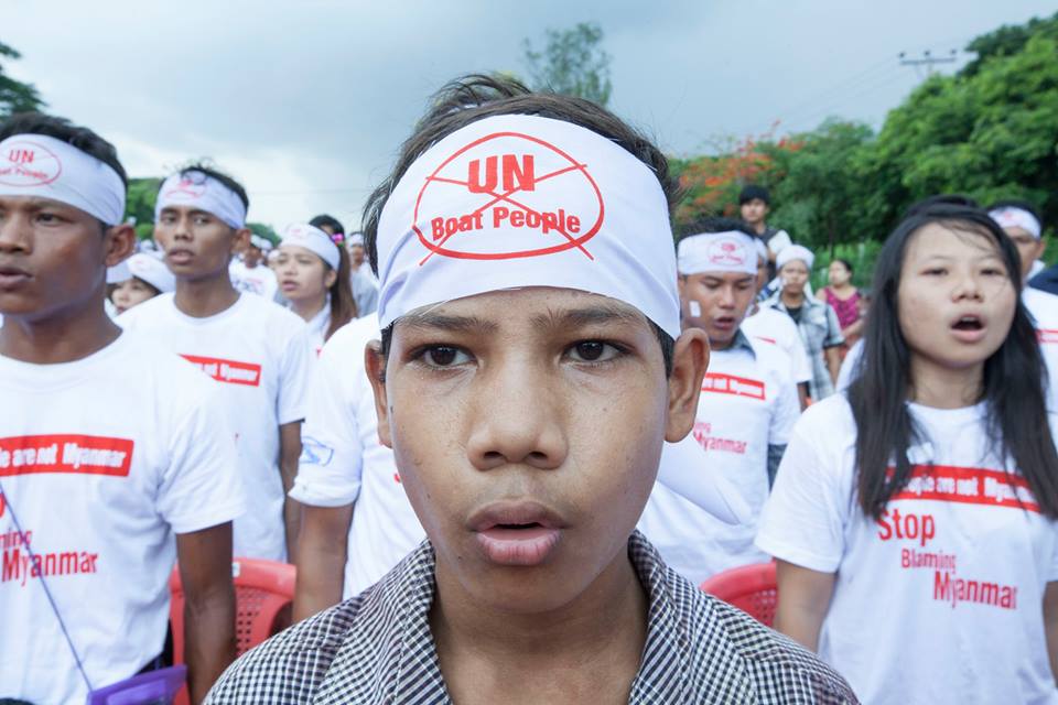 Teenage boy at anti-Rohingya rally in Yangon on May 27, 2015. PHOTO/COCONUTS YANGON