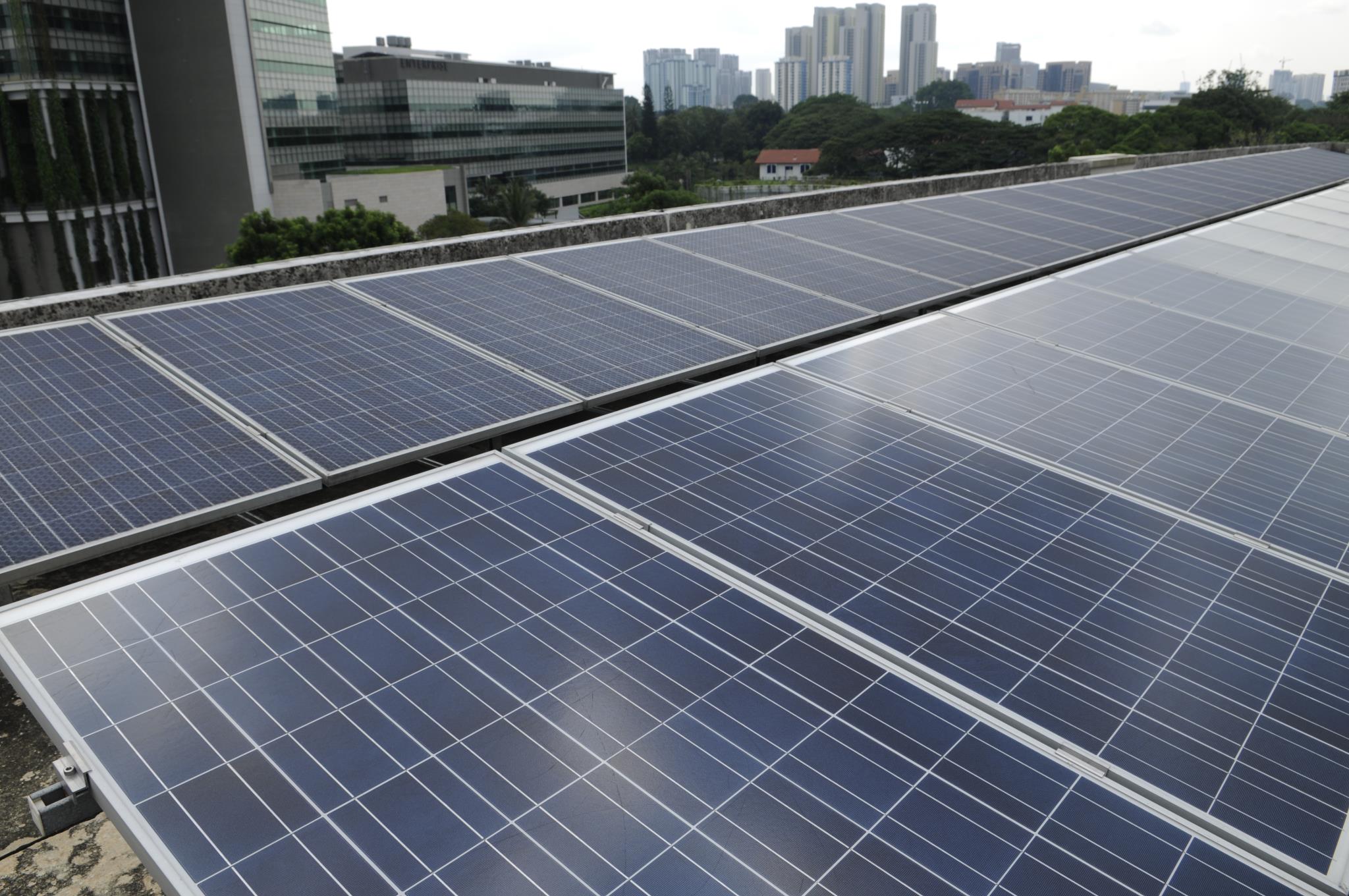 Solar panels installed at the rooftop lab of the Yong Siew Toh Conservatory of Music at the National University of Singapore. Photo: Solar Energy Research Institute of Singapore (SERIS) / Facebook
