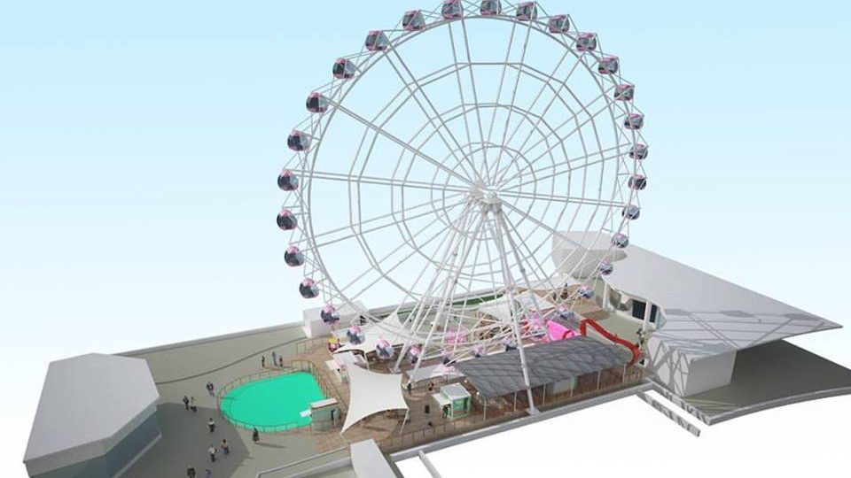 3D rendering of the Ferris wheel, which is being built atop the new AEON Mall in East Jakarta. Graphic: PT Momozen Amusement Indonesia
