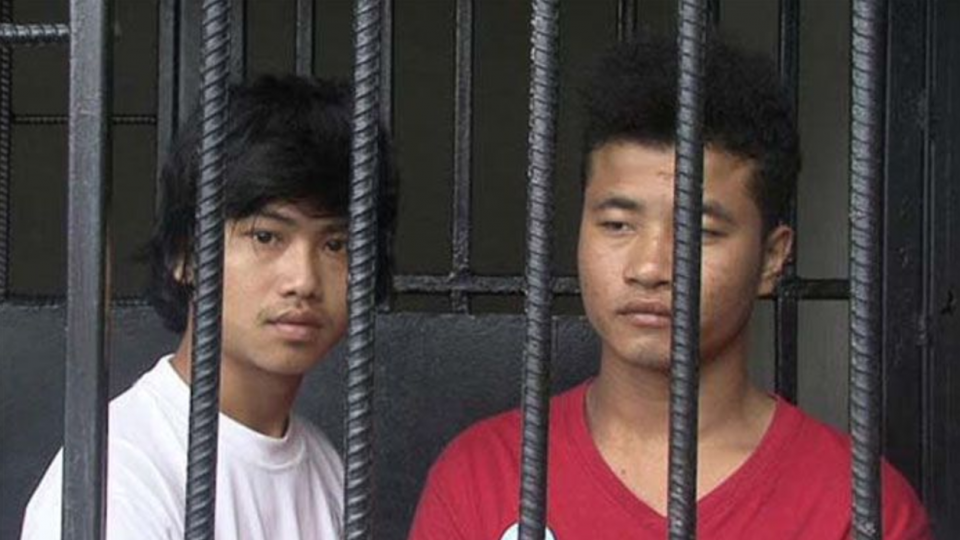 Win Zaw Tun (L) and Zaw Lin behind bars in Thailand. Photo: Migrant Workers Rights Network