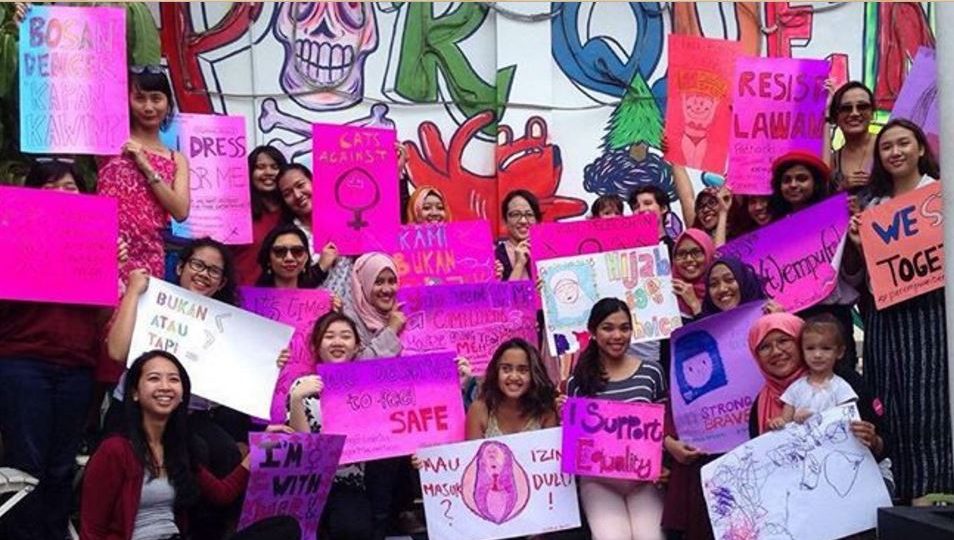 A few of the women and posters you’ll be seeing at the Saturday’s march. Photo: Hollaback Jakarta / Facebook 