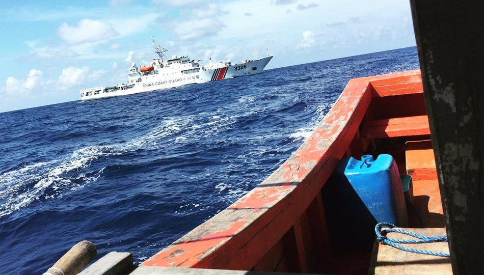 A Chinese Coast Guard Ship off Scarborough Shoal. Chinese survey vessels have now been spotted on the other side of Luzon Island. Photo: ABS-CBN