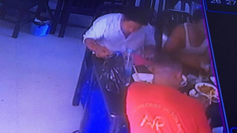 A still from the CCTV footage that Swe Win acquired to identify the three men (pictured) who tried to attack him. Photo: Facebook / Ba Kaung