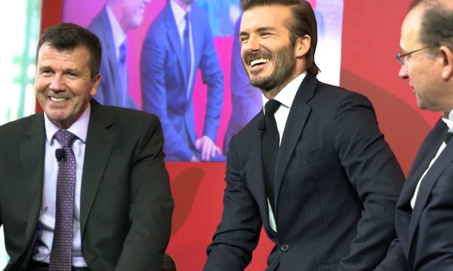 Beckham (C) was in town to as AIA’s new global ambassador. Screenshot: David Beckham via Facebook