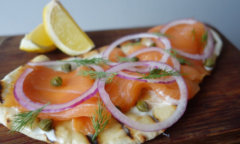 Smoked salmon, caper, dill and creme fraiche pizzette