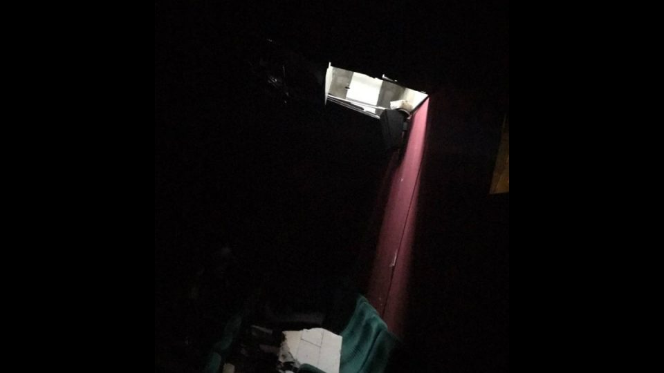 Partially collapsed ceiling in Cinema XXI Mal Kota Kasablanka on April 2, 2017. Photo: Kumparan.com