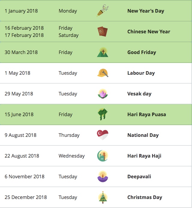 public holiday 2018 singapore