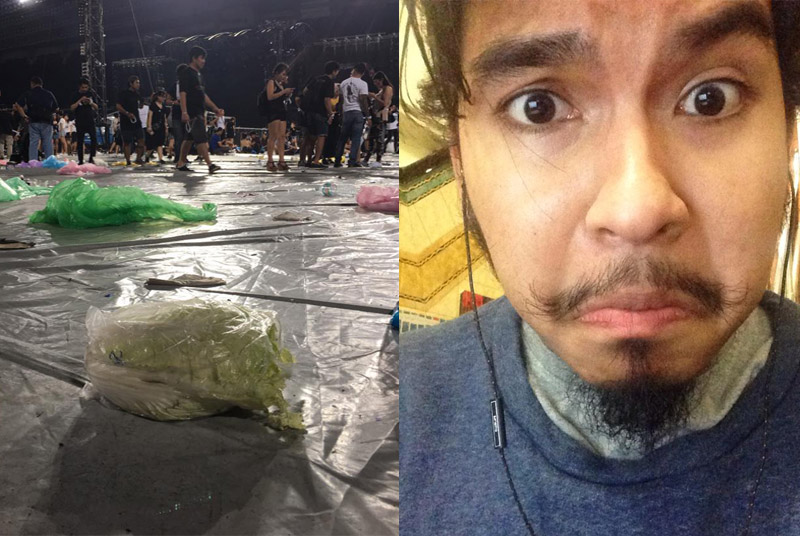 On the left, the viral photo of the discarded cabbage. On the right, the cabbage wielder. Photo: Jacky Rattanachaya/Facebook