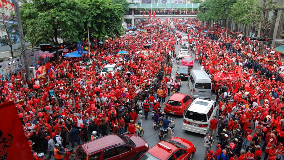 A ‘red shirt’ protest in 2010 at Bangkok’s Ratchaprasong intersection.