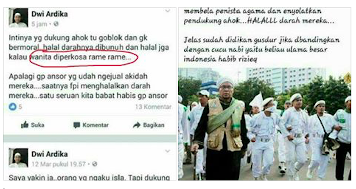 A collage of screenshots of Dwi Ardika’s controversial Facebook posts.