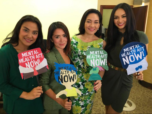 Mental health advocates Jerika Ejercito, Antoinette Taus, Senator Risa Hontiveros, and Miss International 2016 Kylie Verzosa. PHOTO: Facebook/Risa Hontiveros