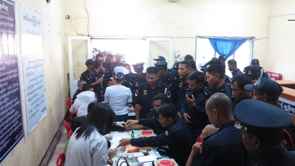 The group was one of several donating blood as part of the Myanmar Fire Department 71st Anniversary’s commemoration activities. Photo: Myanmar Fire Services Department