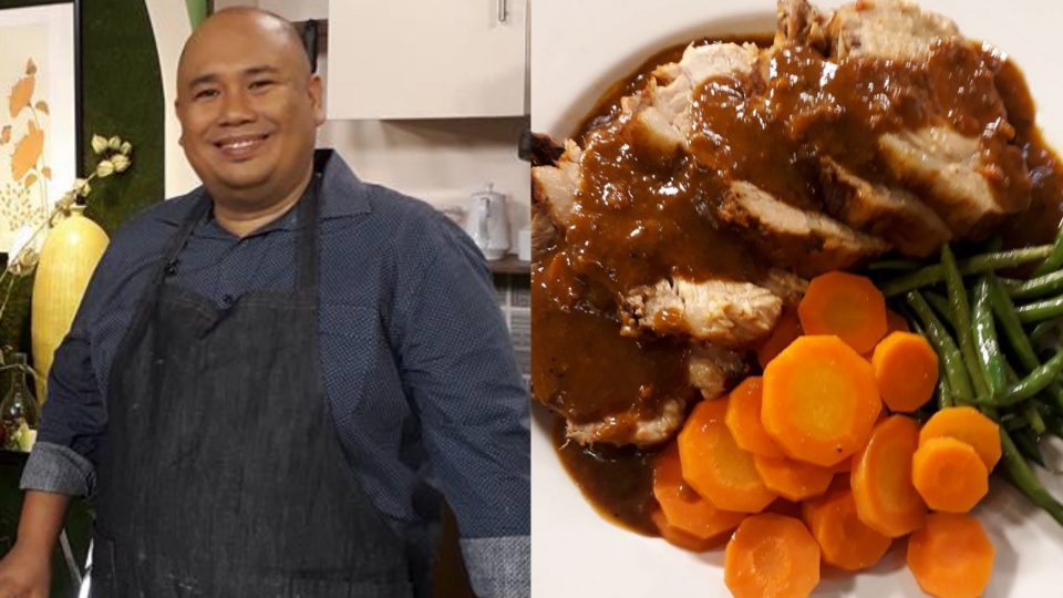 Chef Myke ‘Tatung’ Sarthou at the UKG set and his delectable Pot Roast. PHOTOS: Facebook/Myke Tatung Sarthou