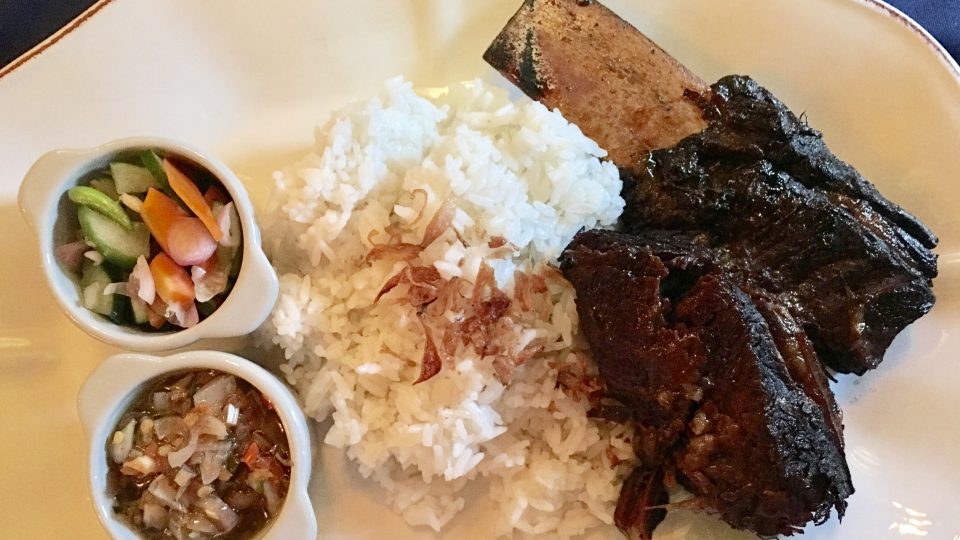 Ika bagar: eight-hour braised beef ribs with a side of rice and sambal mash.