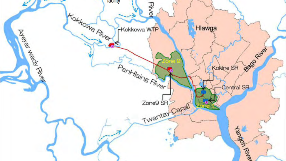 A map from JICA’s plan to maximize water distribution to Yangon. 