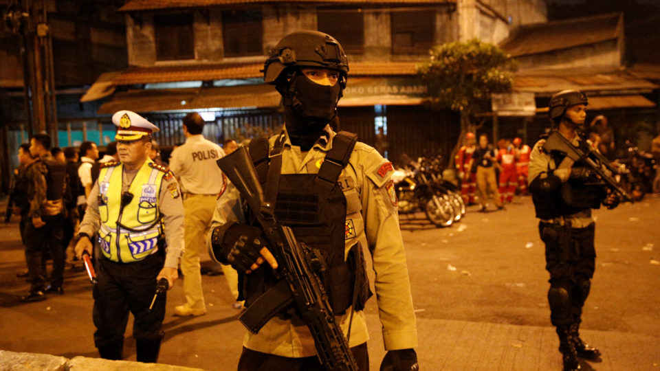 Police guard at scene of an explosion in Jakarta, Indonesia.    REUTERS/Darren Whiteside